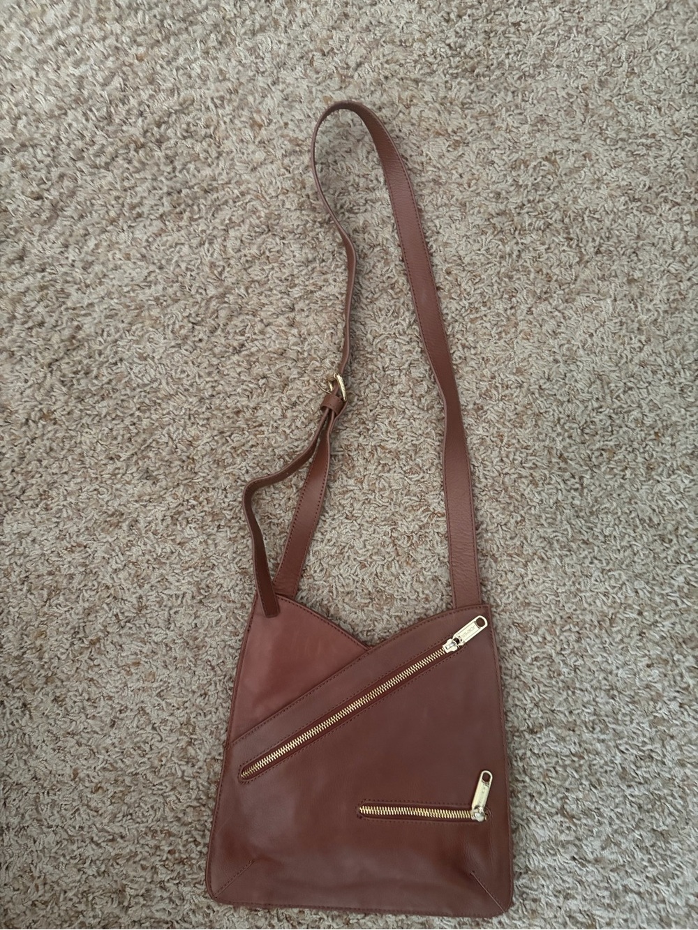 Joe’s Brown Leather Crossbody Bag with Gold Zippers